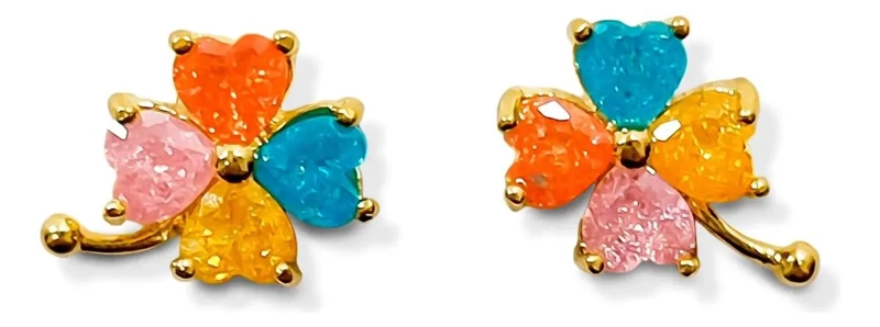 AROS TRE BOL COLORIDOS CON CIRCONES ENCHAPADOS EN ORO 18K - 1