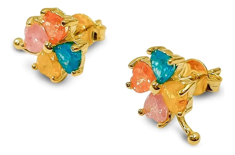 AROS TRE BOL COLORIDOS CON CIRCONES ENCHAPADOS EN ORO 18K - 2