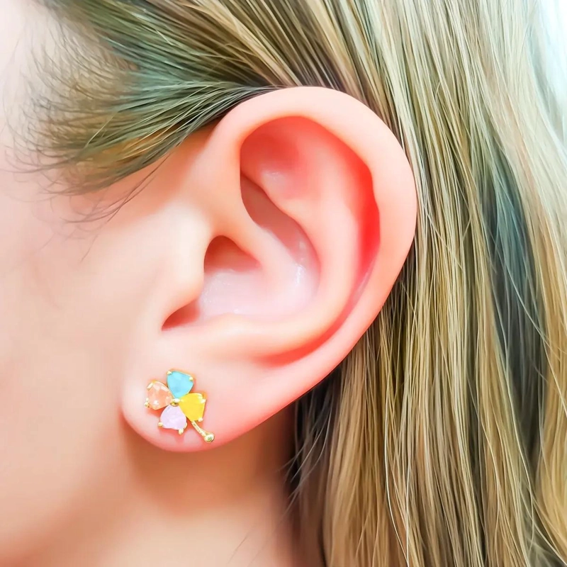 AROS TRE BOL COLORIDOS CON CIRCONES ENCHAPADOS EN ORO 18K - 3