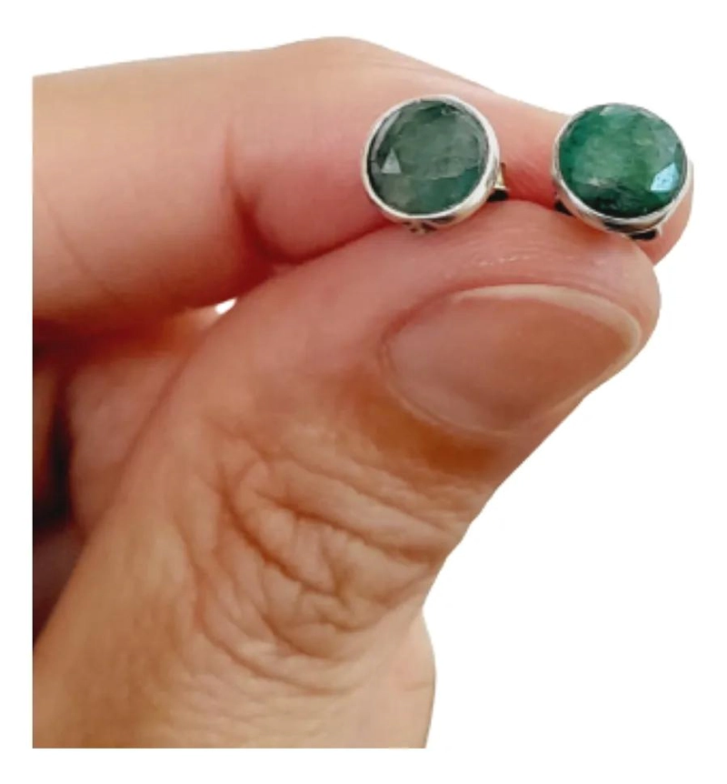 AROS DE ESMERALDA NATURAL EN PLATA 925 PARA MUJER - 1
