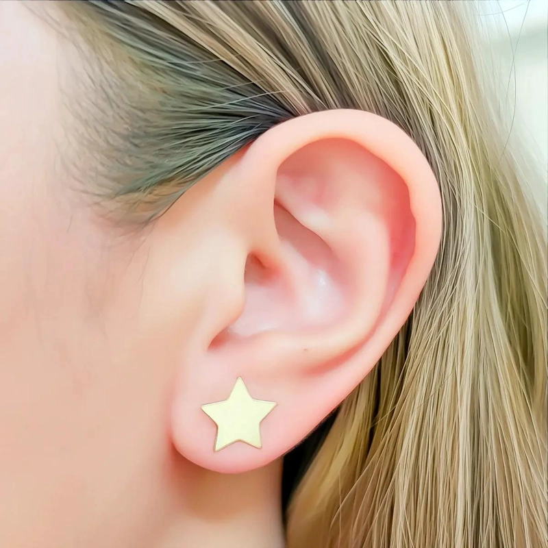 AROS ESTRELLA 12MM ENCHAPADOS EN ORO 18K PARA USO DIARIO - 3