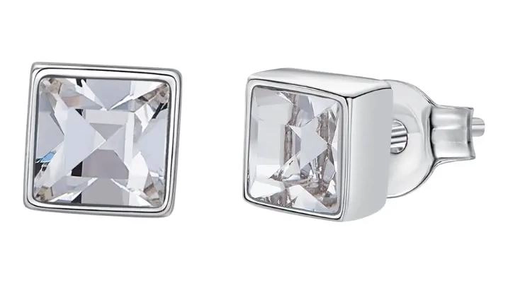 AROS DE PLATA ITALIANA CON CRISTALES BLANCOS PARA MUJER - 1