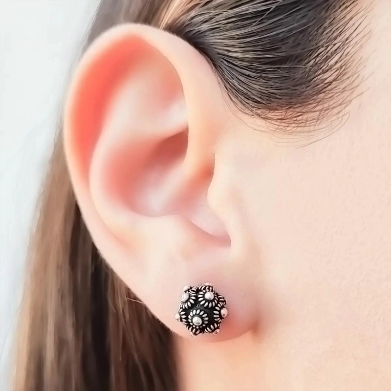AROS DE PLATA FINA 925 CON DISEÑO DE PUNTITOS - 2