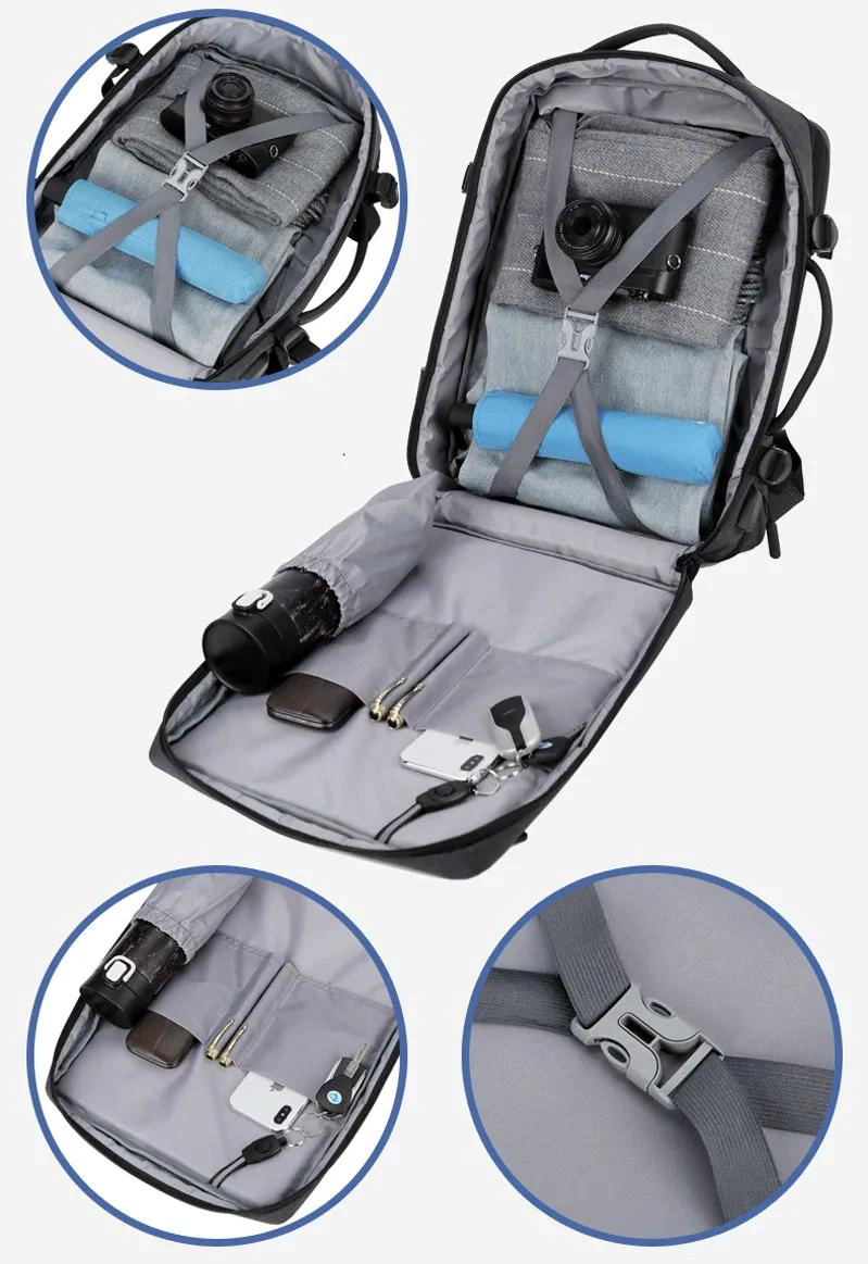 MOCHILA EXPANDIBLE USB IMPERMEABLE PARA VIAJES Y NOTEBOOK - 2