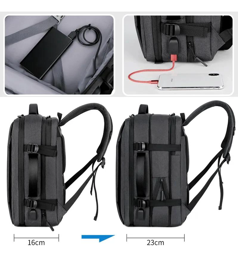 MOCHILA EXPANDIBLE USB IMPERMEABLE PARA VIAJES Y NOTEBOOK - 4