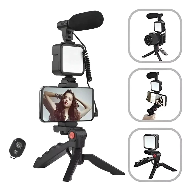KIT DE GRABACION CON MICROFONO Y LUZ LED PARA VIDEOS - 1