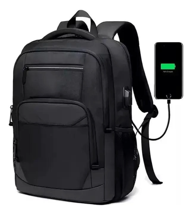 MOCHILA IMPERMEABLE ANTIRROBO CON PUERTO USB Y COMPARTIMENTOS - 1