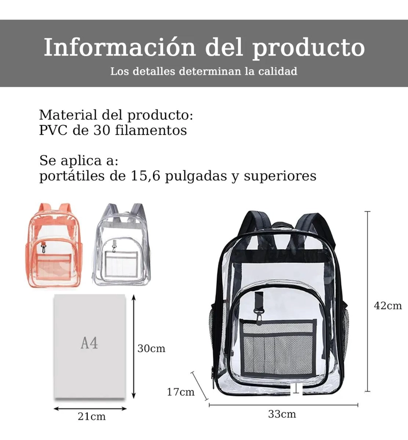 MOCHILA TRANSPARENTE IMPERMEABLE GRAN CAPACIDAD PARA VIAJES - 2