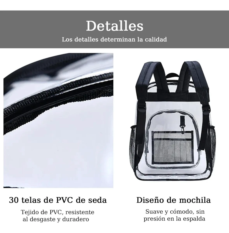 MOCHILA TRANSPARENTE IMPERMEABLE GRAN CAPACIDAD PARA VIAJES - 3