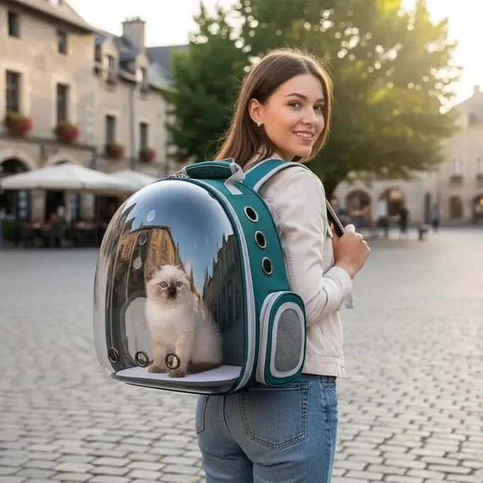 MOCHILA TRANSPORTADORA TRANSPARENTE PARA MASCOTAS DE TELA IMPERMEABLE - 2