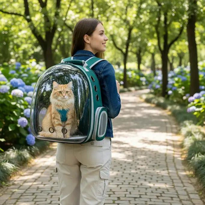 MOCHILA TRANSPORTADORA TRANSPARENTE PARA MASCOTAS DE TELA IMPERMEABLE - 6