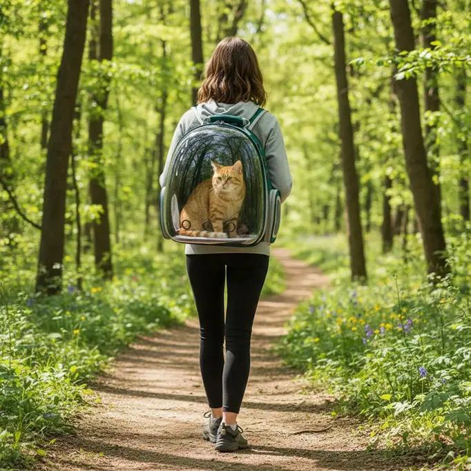 MOCHILA TRANSPORTADORA TRANSPARENTE PARA MASCOTAS DE TELA IMPERMEABLE - 9