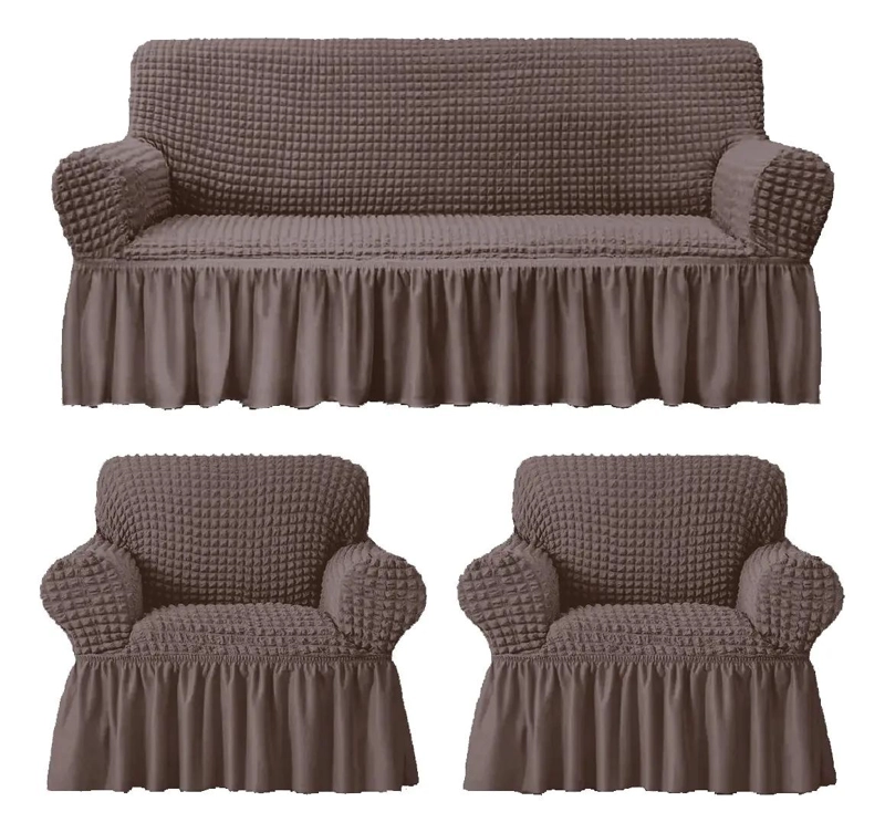 FUNDA ELASTICA PARA SOFA 3 + 1 + 1 COLOR CAFE  CON LECHE - 1
