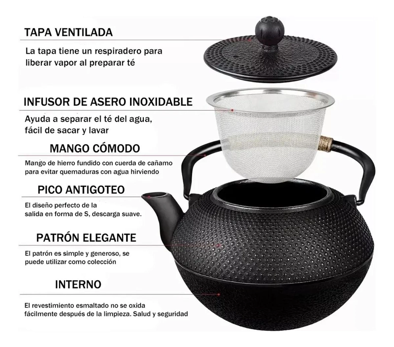 TETERA DE HIERRO FUNDIDO CON INFUSOR DE ACERO INOXIDABLE - 4