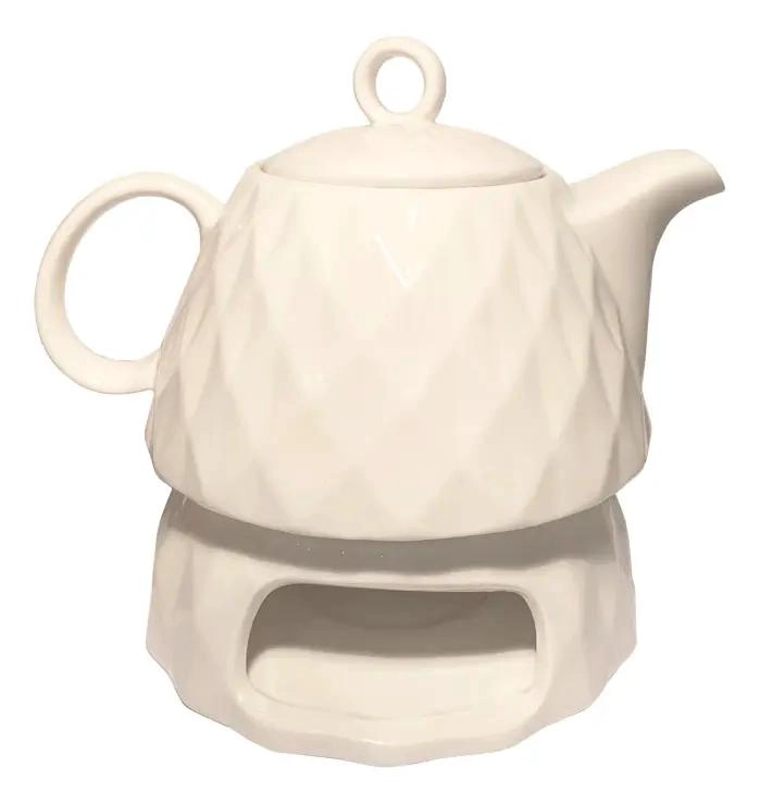 TETERA DE PORCELANA CON BASE PARA CALENTAR TE - 4