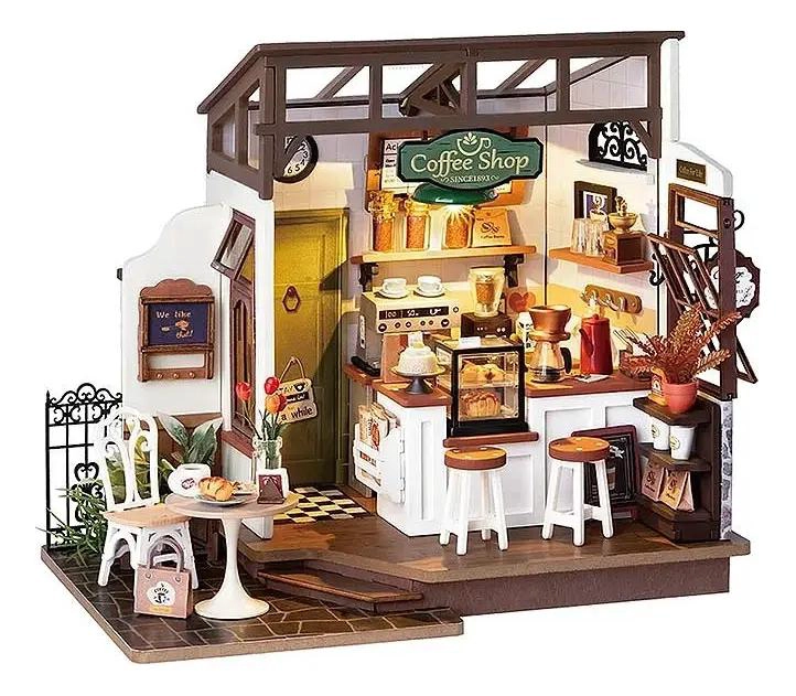 MINIATURA CAFETERIA ARMABLE CON DISEÑO RETRO Y DETALLES REALISTAS - 1
