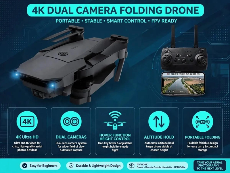 DRON PLEGABLE CON CAMARA HD Y CONTROL REMOTO - 5