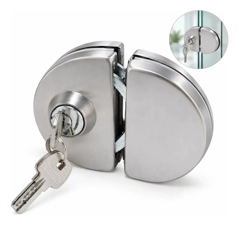 CERRADURA DE ACERO INOXIDABLE PARA PUERTAS DE VIDRIO CON LLAVE - 1