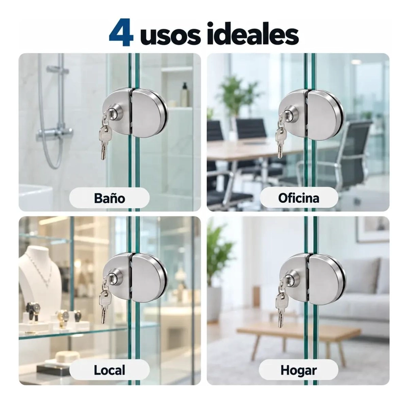 CERRADURA DE ACERO INOXIDABLE PARA PUERTAS DE VIDRIO CON LLAVE - 3