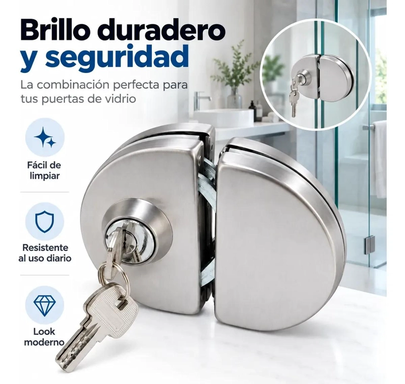 CERRADURA DE ACERO INOXIDABLE PARA PUERTAS DE VIDRIO CON LLAVE - 5