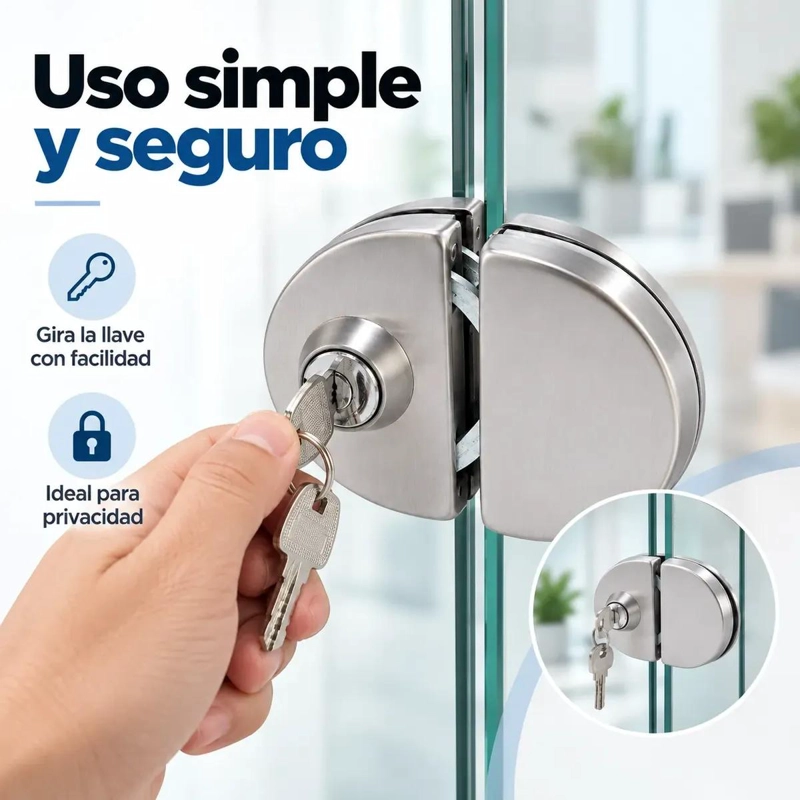 CERRADURA DE ACERO INOXIDABLE PARA PUERTAS DE VIDRIO CON LLAVE - 7