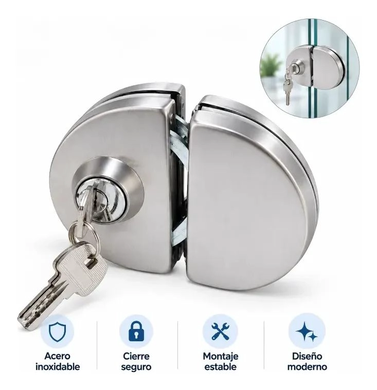 CERRADURA DE ACERO INOXIDABLE PARA PUERTAS DE VIDRIO CON LLAVE - 8