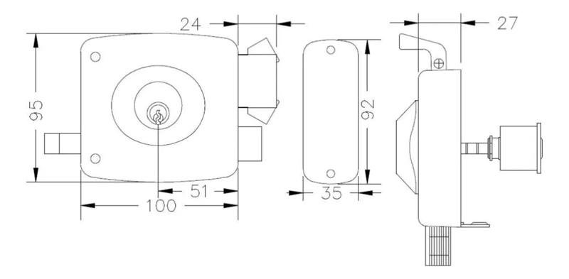CERRADURA DE SOBREPONER NEGRA CON SISTEMA ANTIPALANCA PARA PUERTAS - 2