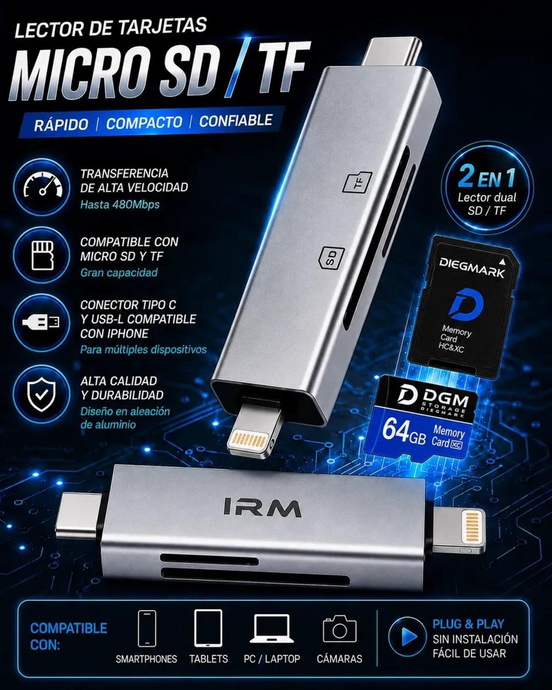 KIT DE MEMORIA MICROSDXC 64GB CON LECTOR USB TIPO C Y SD - 4