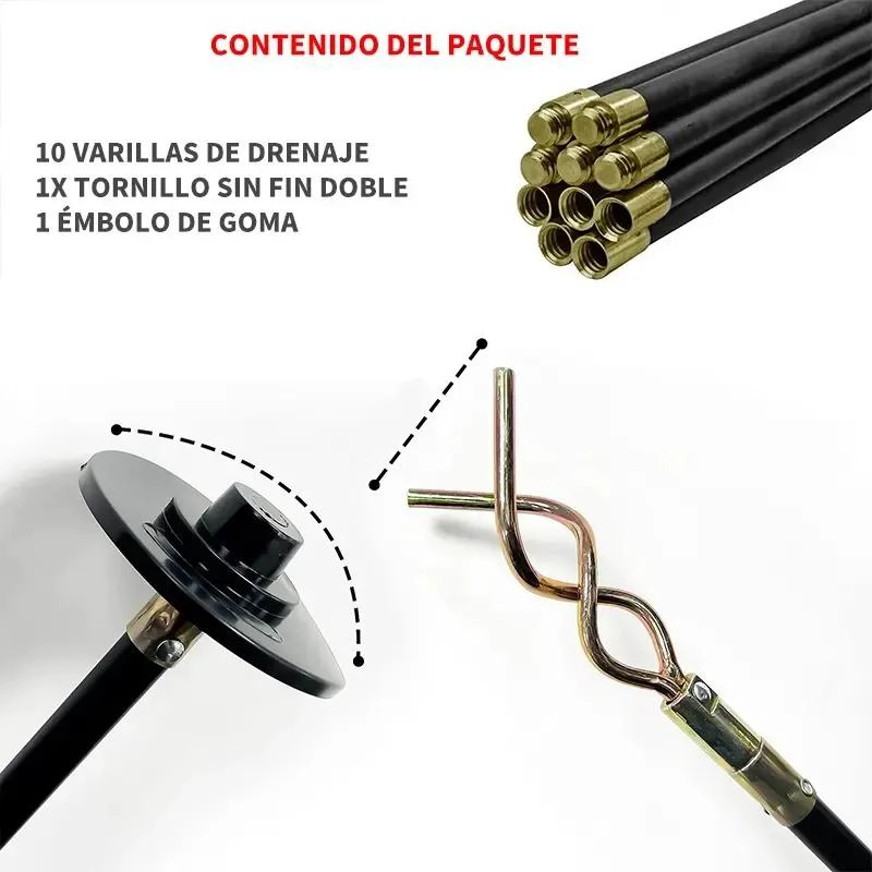 SET DE 10 VARILLAS PARA DESTAPAR ALCANTARILLADO DE 9 METROS - 4