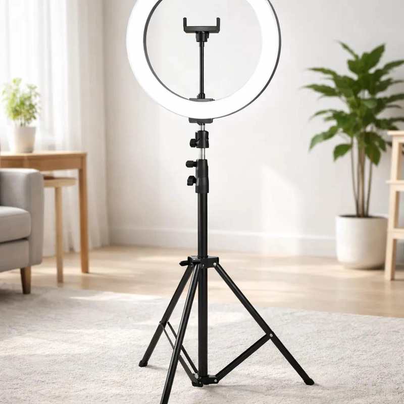 ARO DE LUZ LED REGULABLE CON TRIPODE Y SOPORTE PARA CELULAR - 1