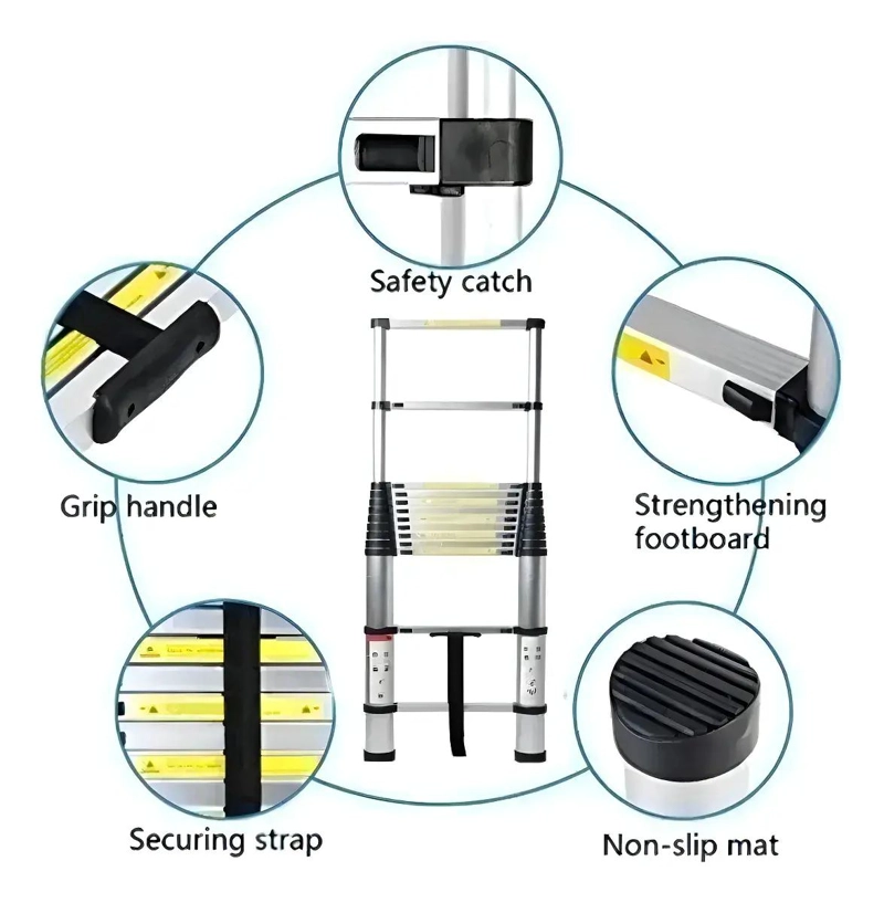 ESCALERA TELESCOPICA PLEGABLE DE ALUMINIO 1.9MTS PARA HOGAR - 2