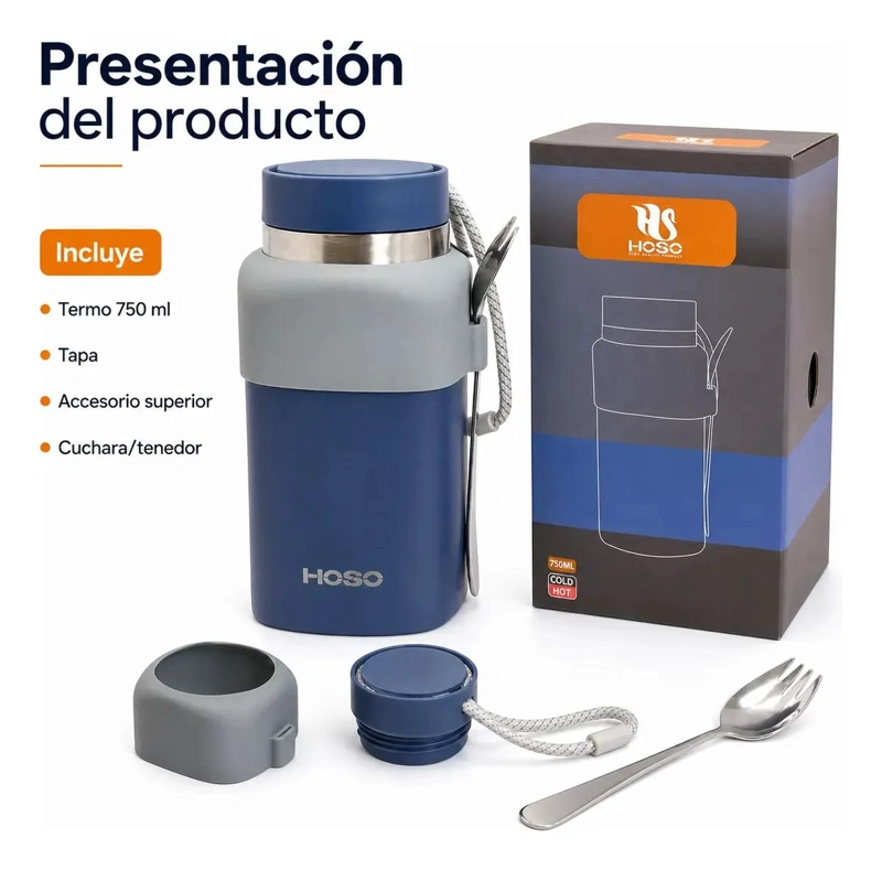 TERMO DE ACERO INOXIDABLE 750ML PARA COMIDA Y BEBIDAS CALIENTES - 6