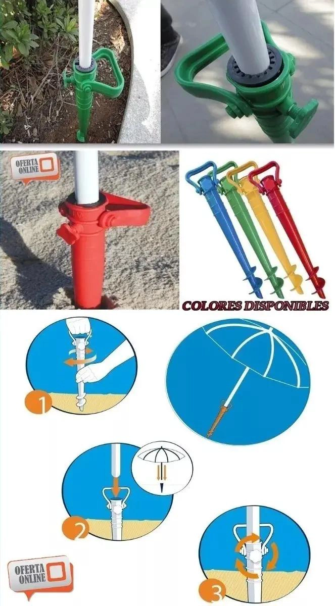 SOPORTE DE ROSCA PARA QUITASOLES EN PLAYA 3 UNIDADES - 3