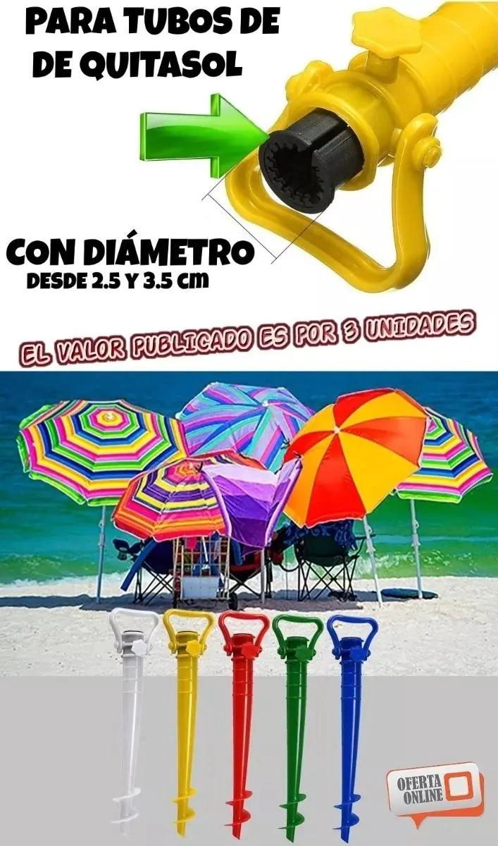SOPORTE DE ROSCA PARA QUITASOLES EN PLAYA 3 UNIDADES - 4
