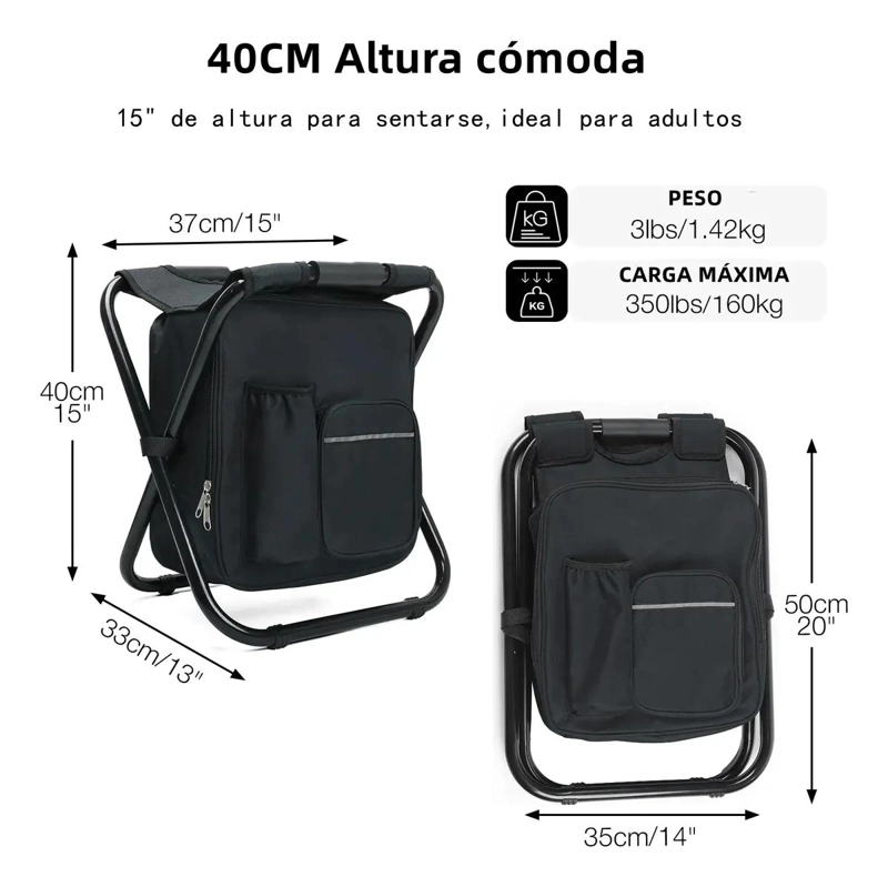 SILLA PLEGABLE PORTATIL CON MOCHILA Y BOLSILLOS MULTIUSOS - 3