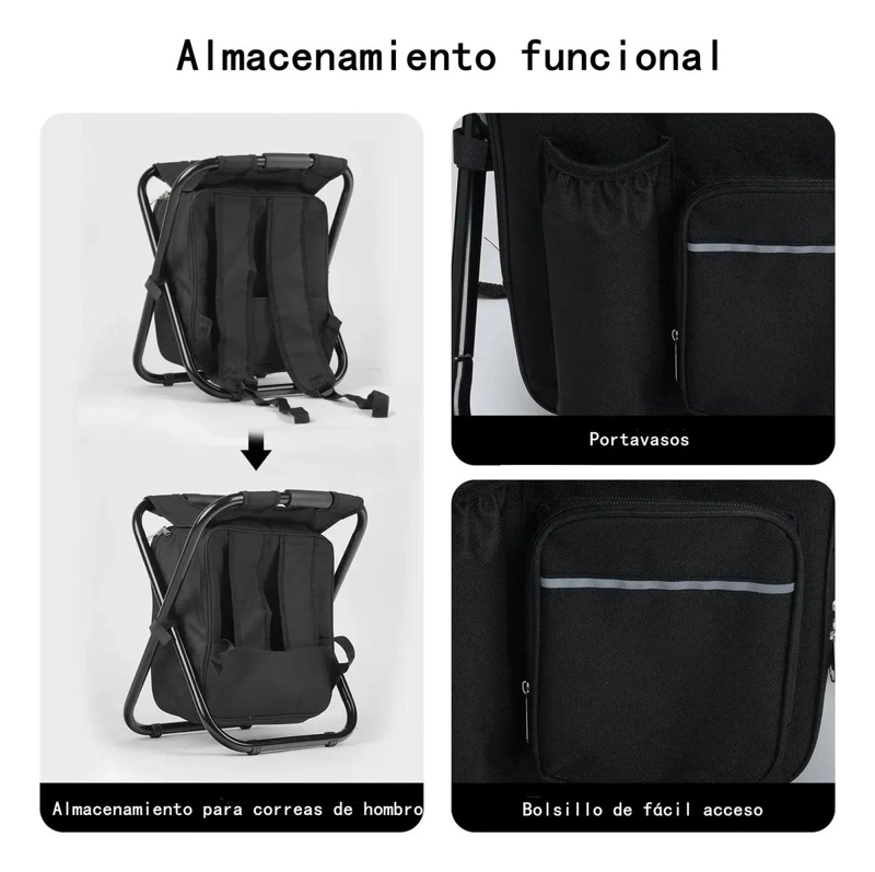 SILLA PLEGABLE PORTATIL CON MOCHILA Y BOLSILLOS MULTIUSOS - 5