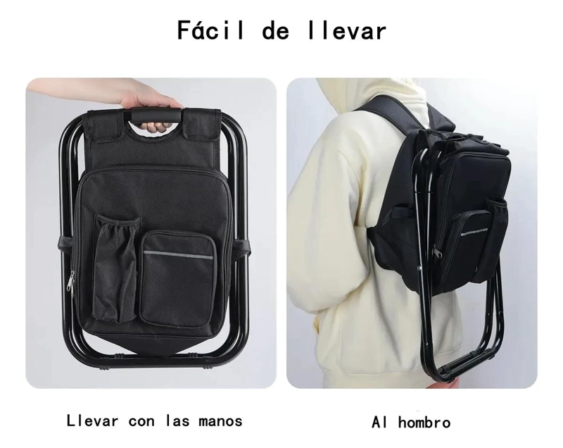 SILLA PLEGABLE PORTATIL CON MOCHILA Y BOLSILLOS MULTIUSOS - 6