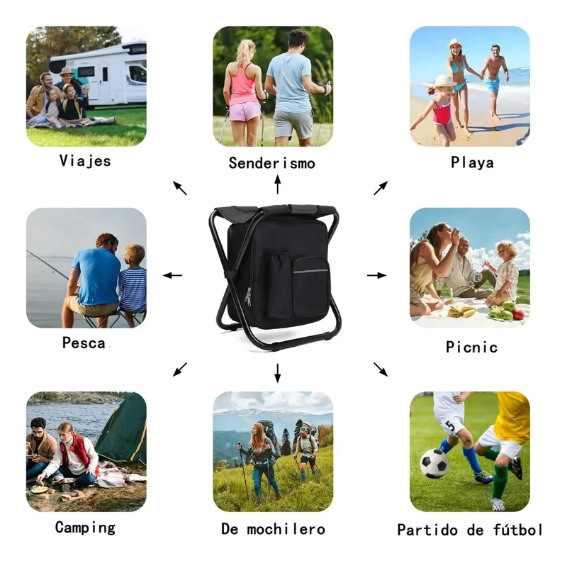 SILLA PLEGABLE PORTATIL CON MOCHILA Y BOLSILLOS MULTIUSOS - 7