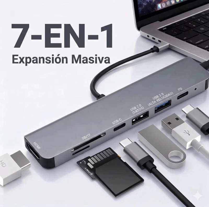 HUB USB TIPO C 7 EN 1 CON HDMI 4K Y 3 PUERTOS USB 3.0 - 1