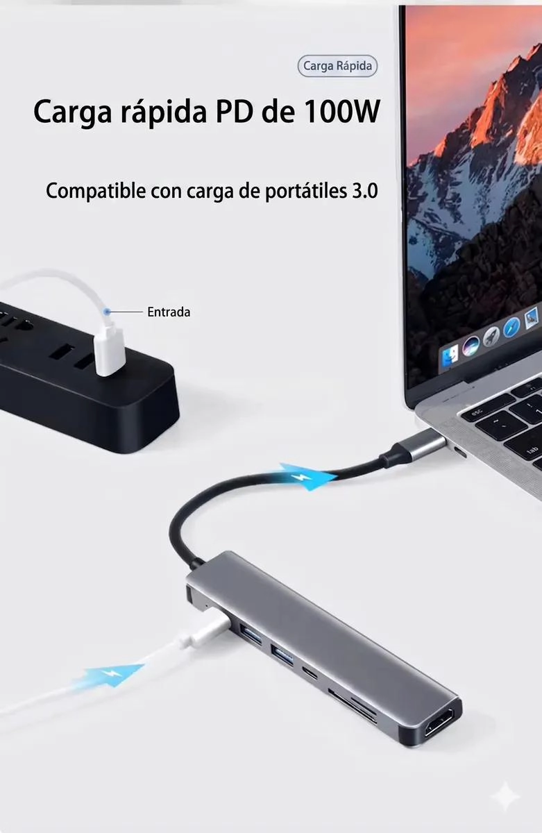 HUB USB TIPO C 7 EN 1 CON HDMI 4K Y 3 PUERTOS USB 3.0 - 2