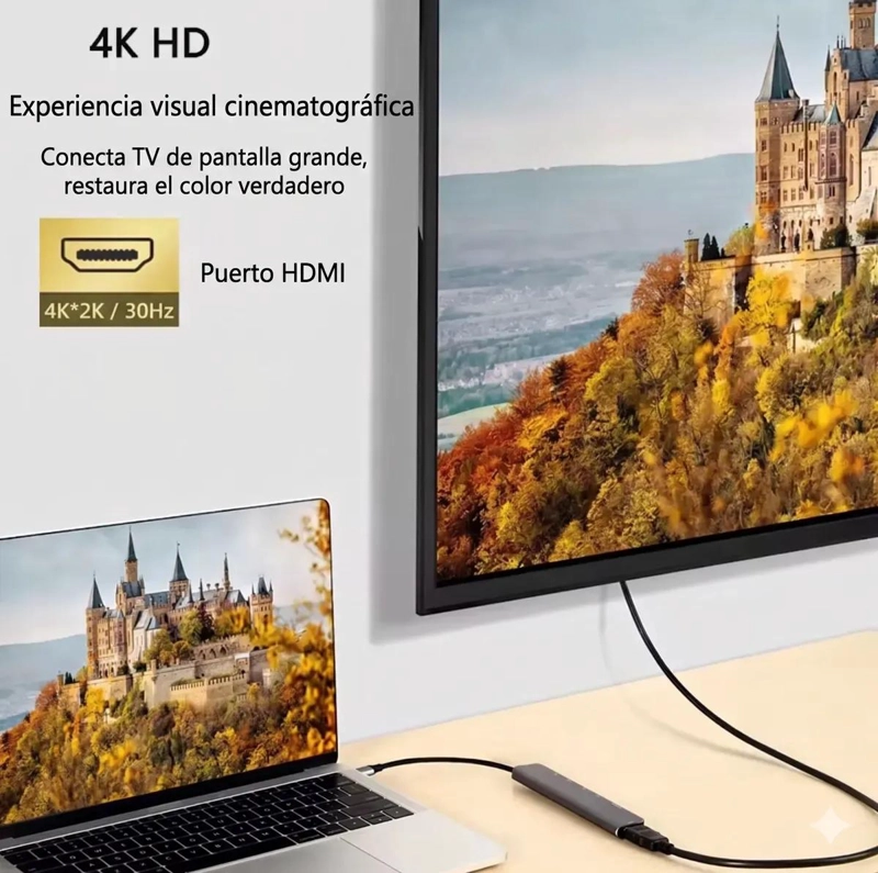 HUB USB TIPO C 7 EN 1 CON HDMI 4K Y 3 PUERTOS USB 3.0 - 3