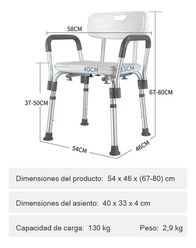 SILLA PLEGABLE PARA DUCHA CON RESPALDO Y REPOSABRAZOS - 7