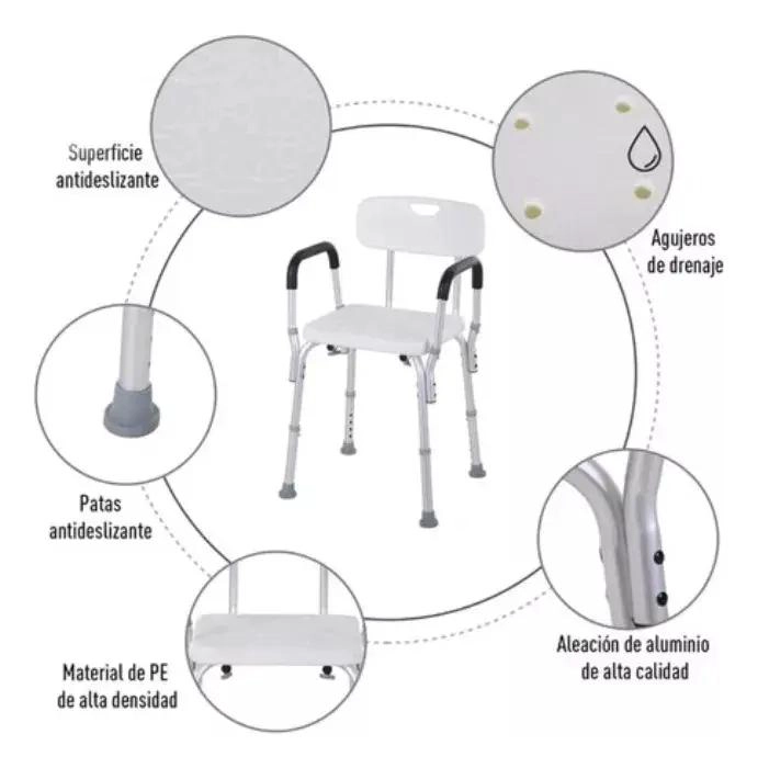 SILLA PLEGABLE PARA DUCHA CON RESPALDO Y REPOSABRAZOS - 8