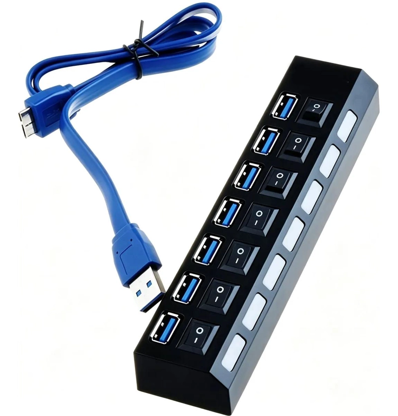 CONCENTRADOR USB 3.0 DE 7 PUERTOS CON INTERRUPTORES LED - 7