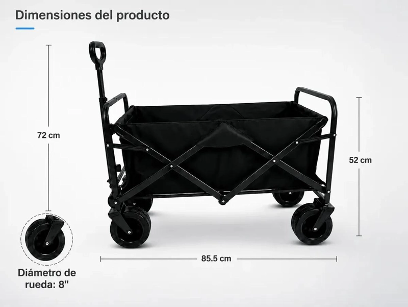CARRO PLEGABLE TODO TERRENO 200KG PARA CAMPING Y PLAYA - 2
