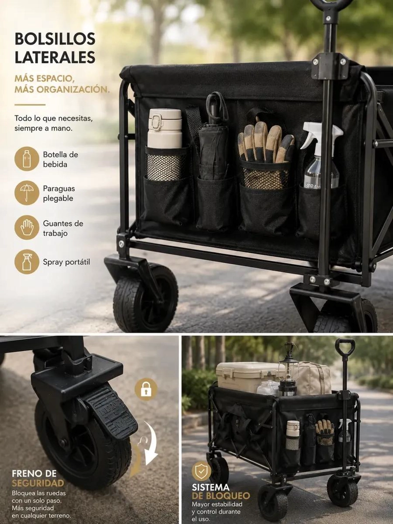 CARRO PLEGABLE TODO TERRENO 200KG PARA CAMPING Y PLAYA - 6