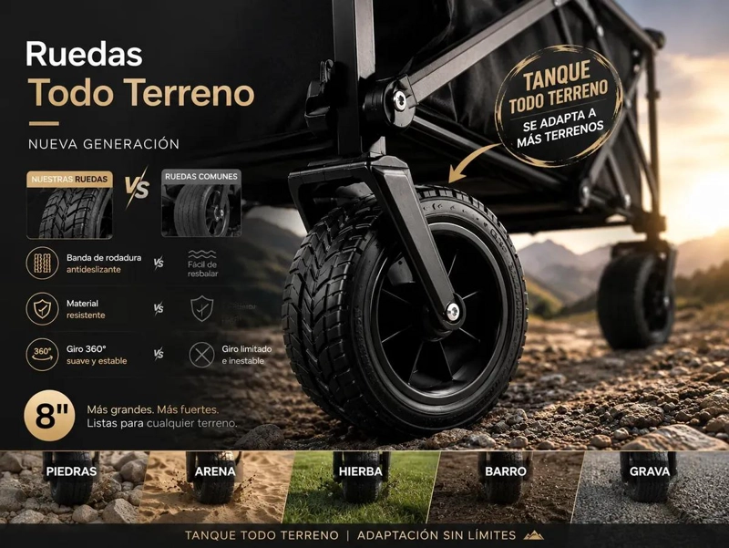 CARRO PLEGABLE TODO TERRENO 200KG PARA CAMPING Y PLAYA - 7