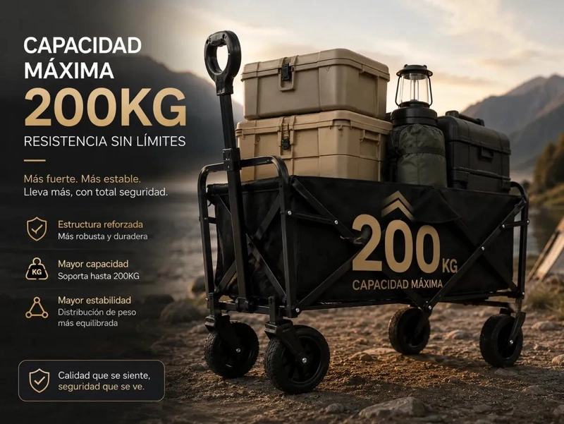 CARRO PLEGABLE TODO TERRENO 200KG PARA CAMPING Y PLAYA - 8