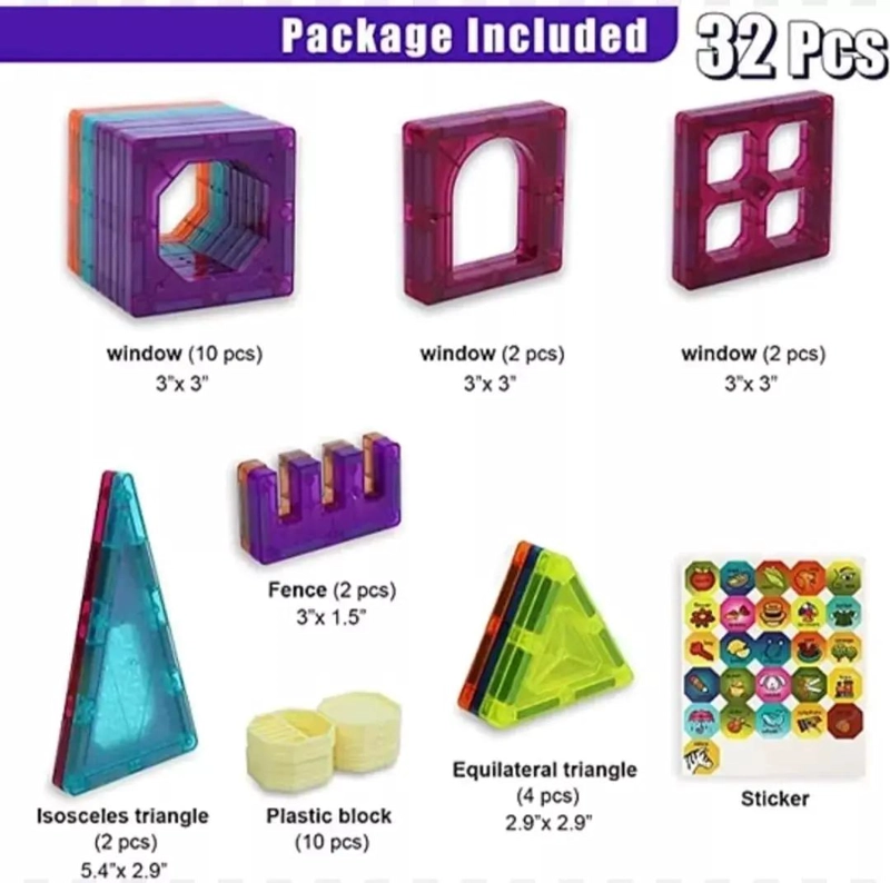 JUEGO DE BLOQUES MAGNE TICOS DE COLORES 32 PIEZAS - 2
