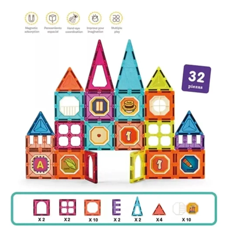 JUEGO DE BLOQUES MAGNE TICOS DE COLORES 32 PIEZAS - 3